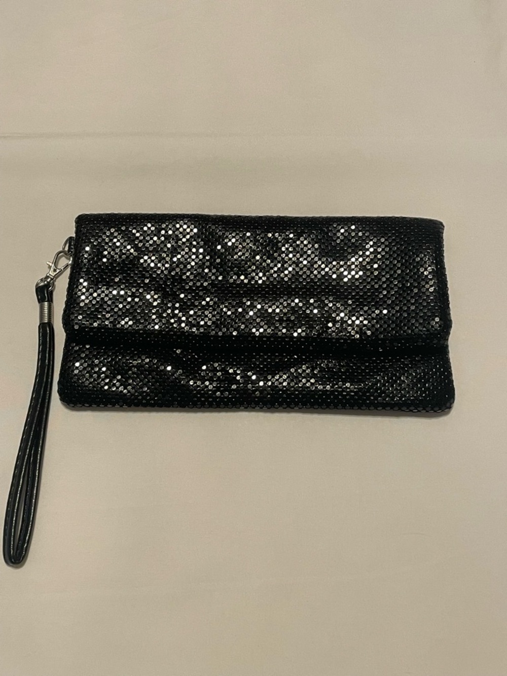 Vintage 1980’s black mesh wrist clutch purse